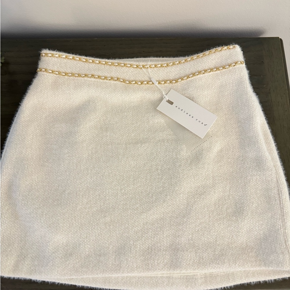 Endless Rose Chain-Trimmed Cream Skirt